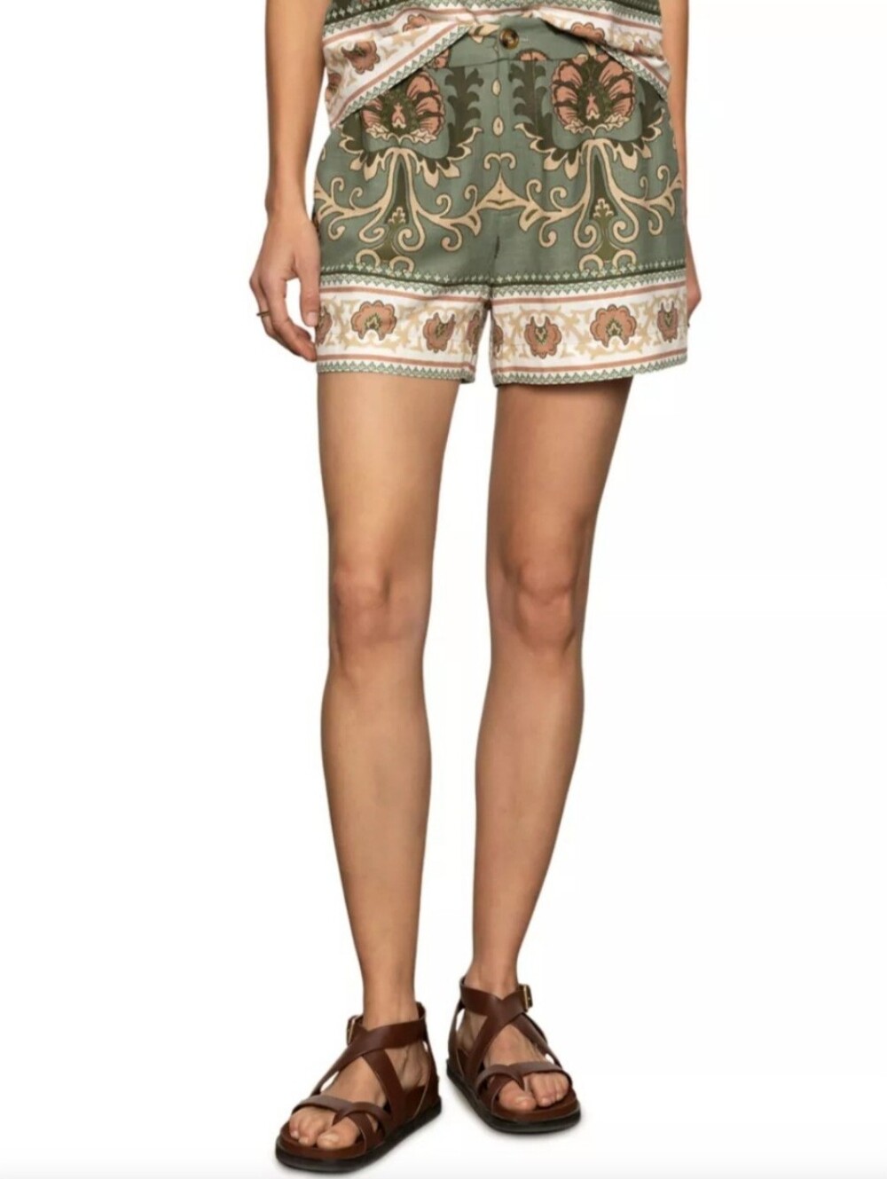 Sanctuary City Shorts S Green Linen Spring Breaker Floral High Waist New $100 - Picture 4 of 13